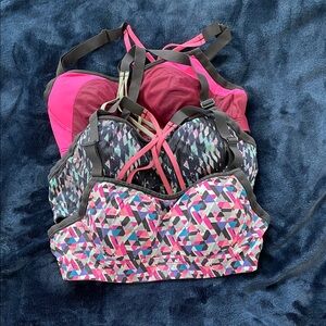 Bundle of 3Victoria's Secret Geometric and Solid Sports Bras - Pink, Black, Blue